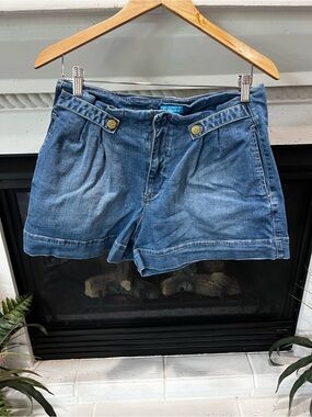 Draper James Pleated Mid-Blue Denim Shorts